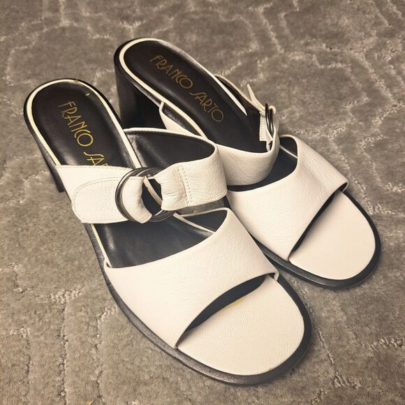 FRANCO SARTO Slip On Sandals WOMENS SIZE 8.5M white leather heeled open toe twee - Picture 5 of 12